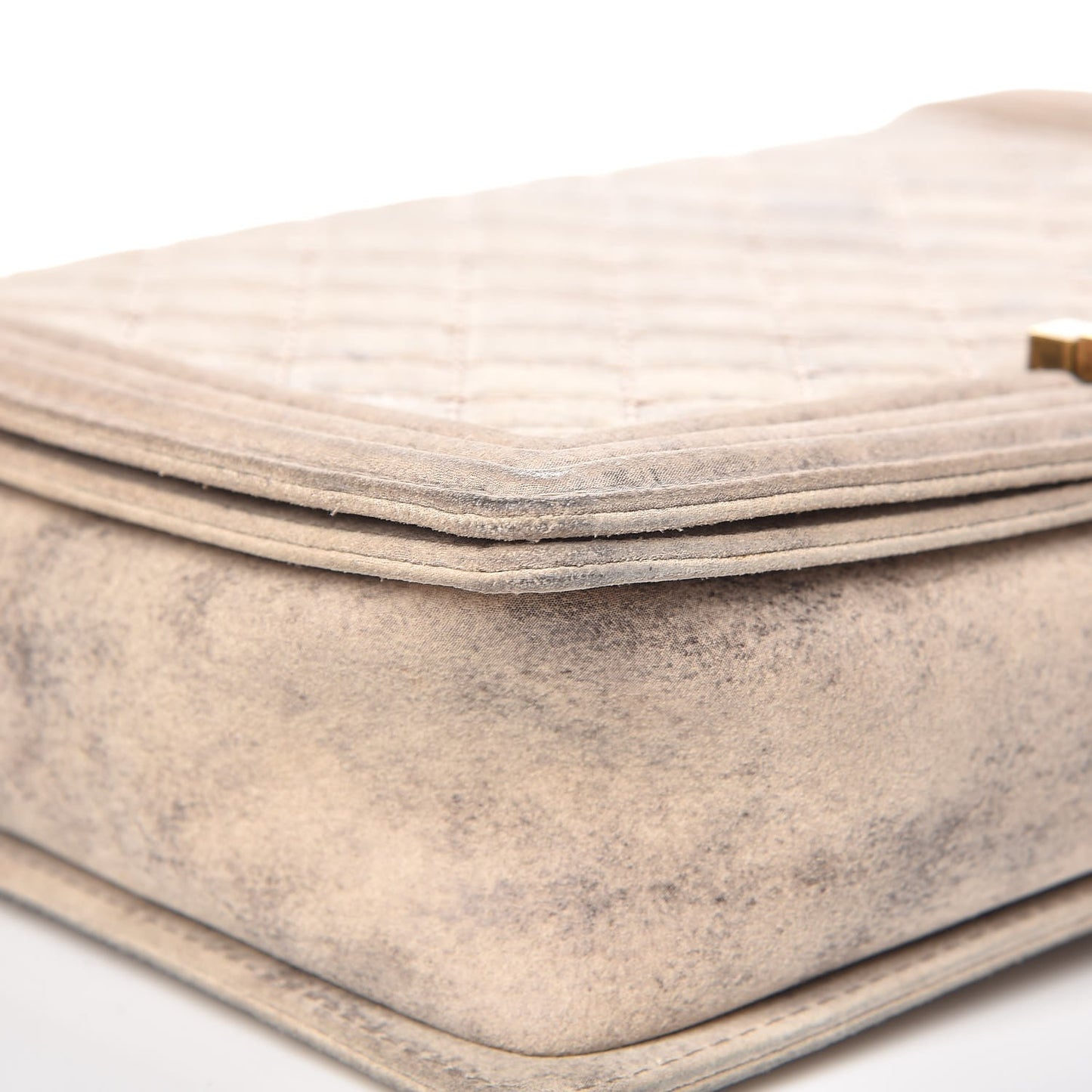Iridescent Calfskin Quilted Large Boy Flap Beige