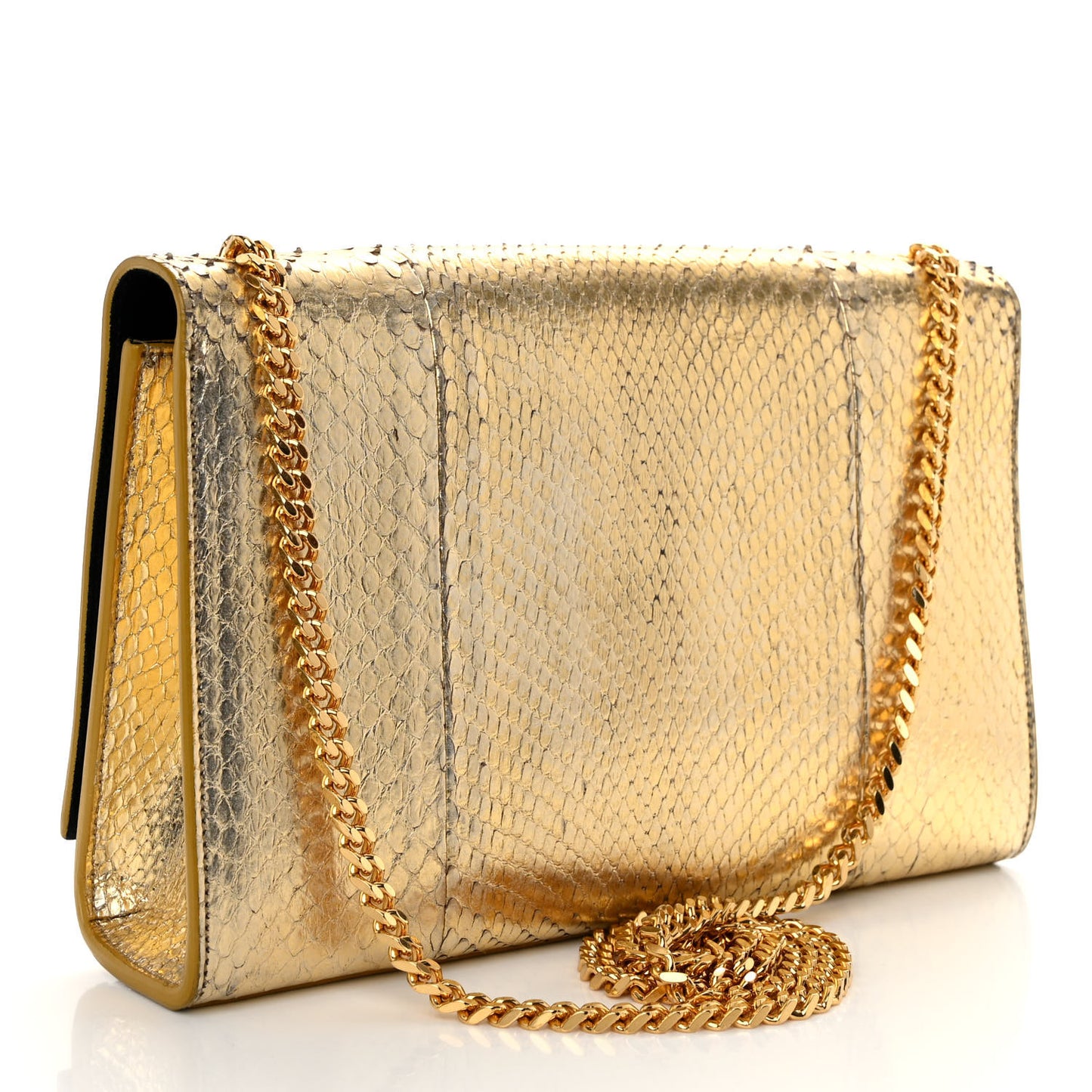 Metallic Snakeskin Medium Classic Monogram Kate Tassel Satchel Oro