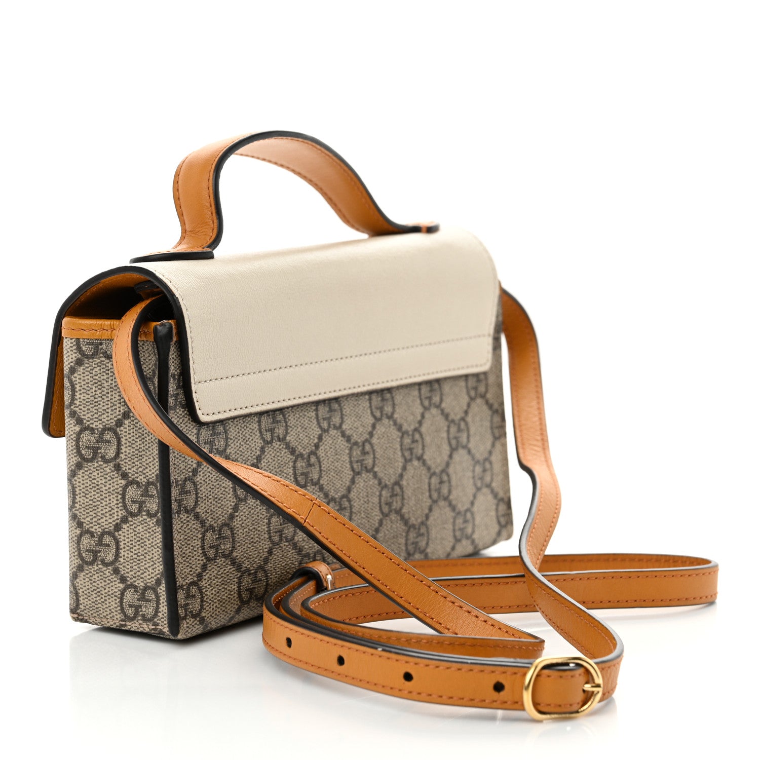 Gucci GG Supreme Monogram New Sakai Calfskin Mini Padlock Top Handle Shoulder Bag Beige Ebony Mystic White Sun Oil 3 of 11