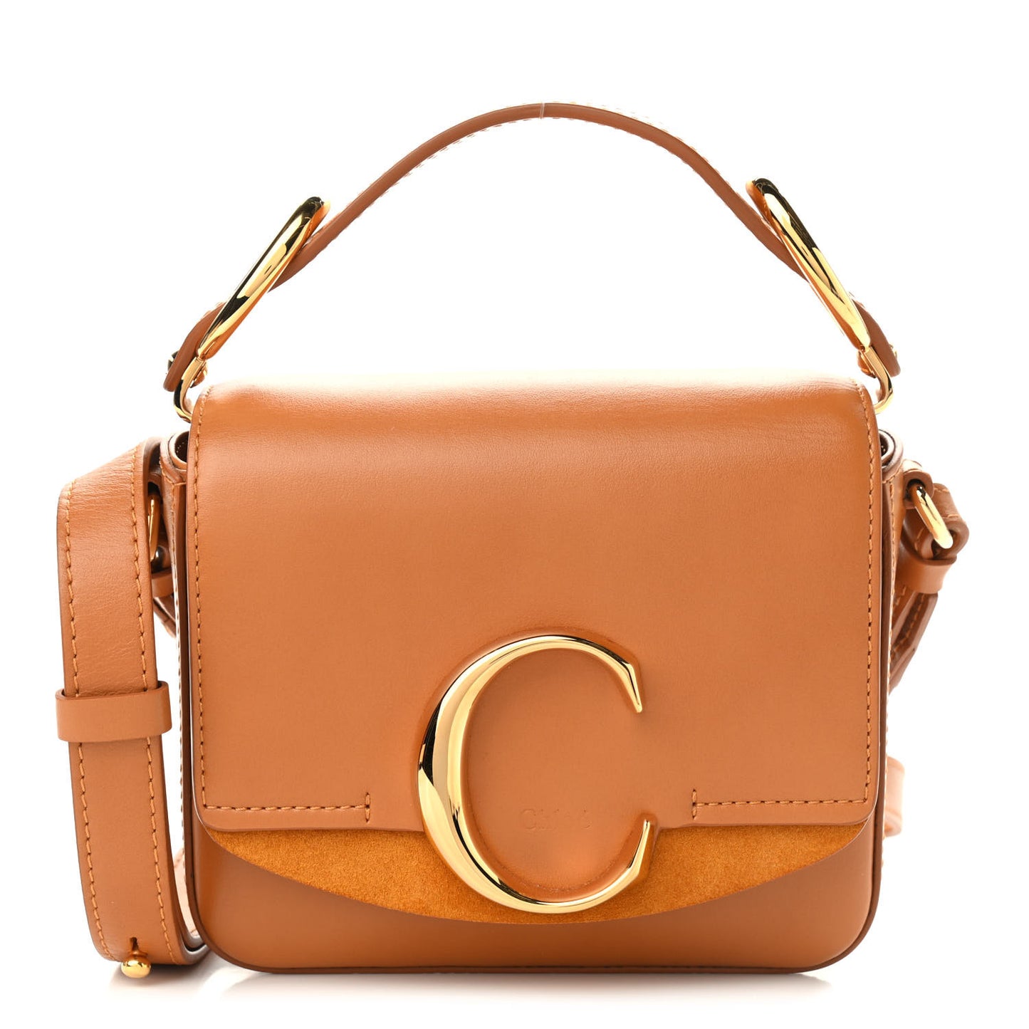 Shiny Calfskin Suede Mini C Bag Brown
