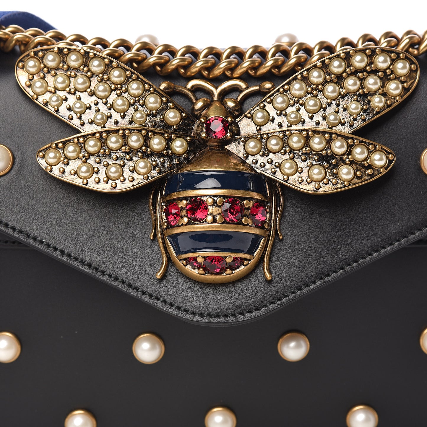 Nappa Pearl Studded Mini Queen Margaret Broadway Shoulder Bag Black