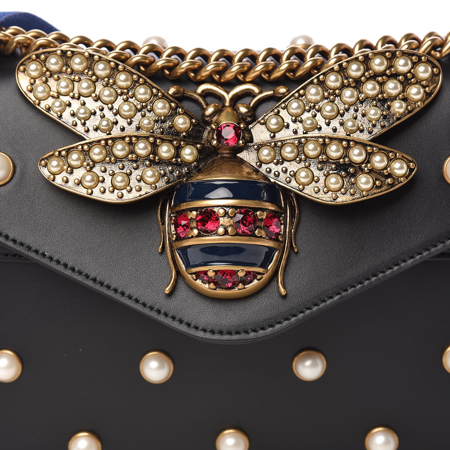 Gucci Nappa Pearl Studded Mini Queen Margaret Broadway Shoulder Bag Black 9 of 14