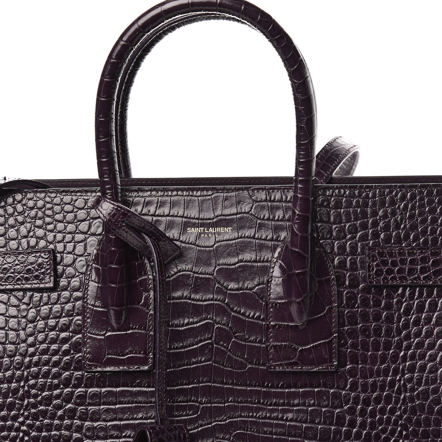 Calfskin Crocodile Embossed Small Sac De Jour Prune