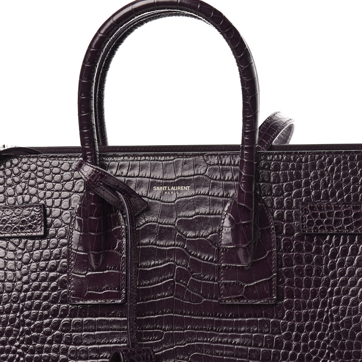 Saint Laurent Calfskin Crocodile Embossed Small Sac De Jour Prune 8 of 11