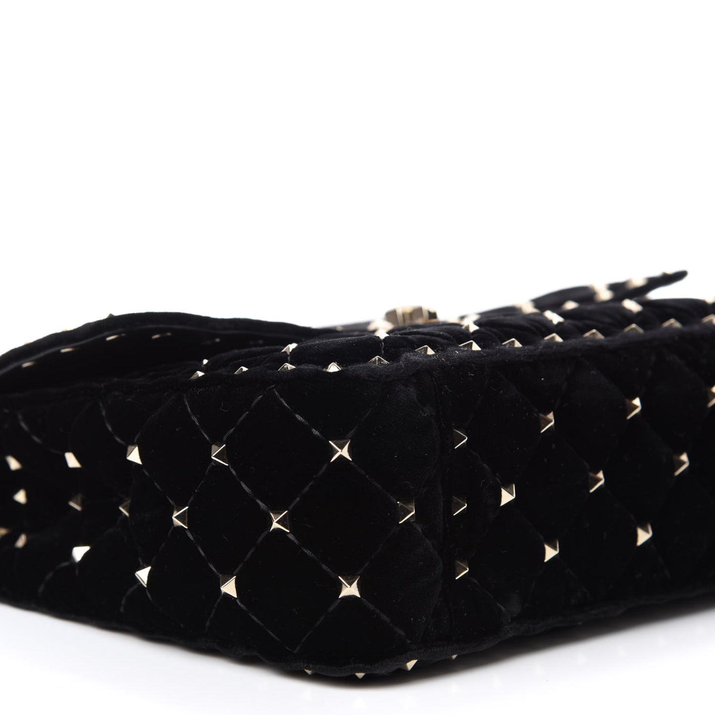 Velvet Medium Rockstud Spike Shoulder Bag Black