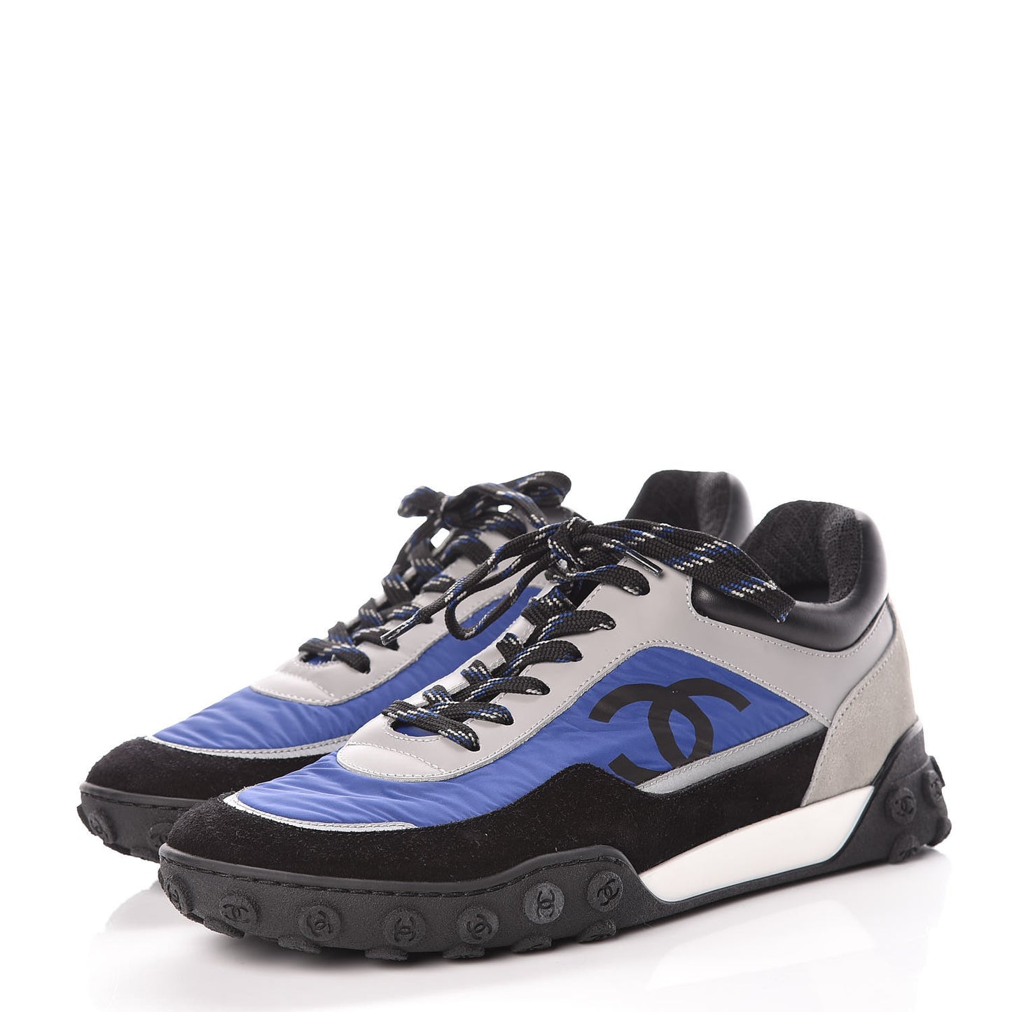 Nylon Calfskin CC Sneakers 40 Blue Black Grey