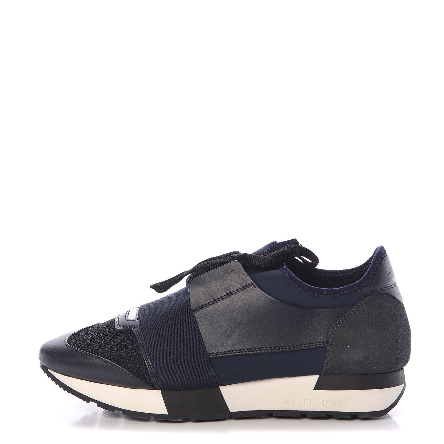 Mesh Calfskin Neoprene Suede Womens Race Runner Sneakers 40 Bleu Nuit