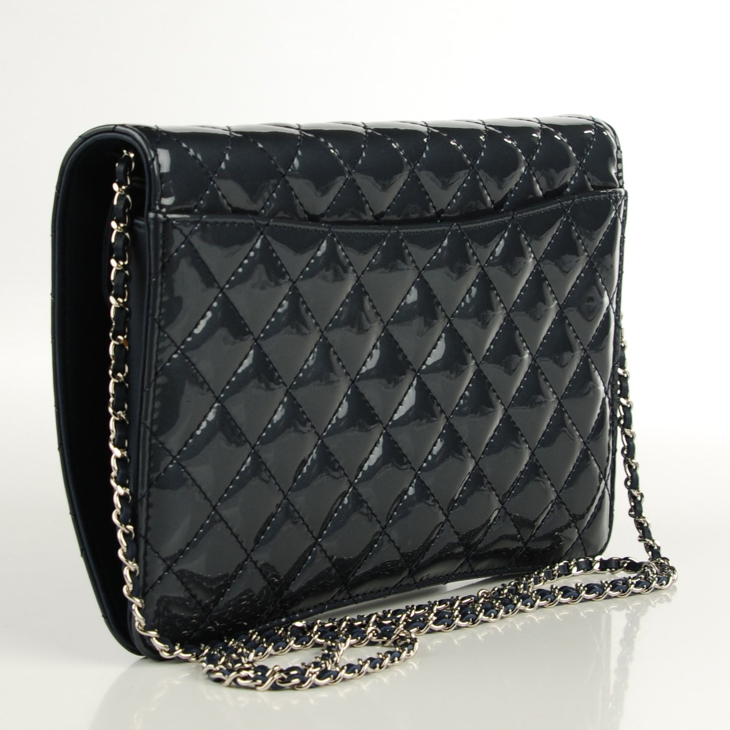 Patent Quilted Clutch Flap Dark Blue