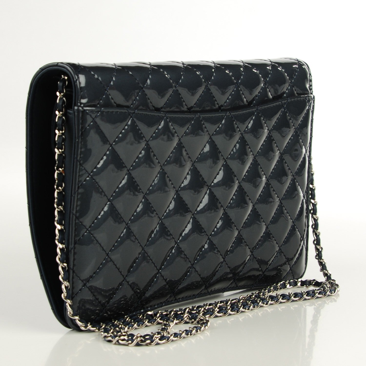 Chanel Patent Quilted Clutch Flap Dark Blue 3 of 8