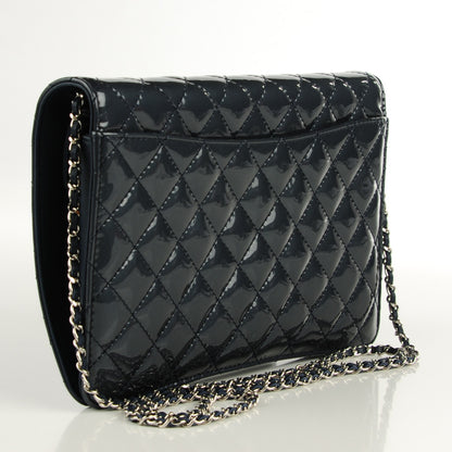 Chanel Patent Quilted Clutch Flap Dark Blue 3 of 8
