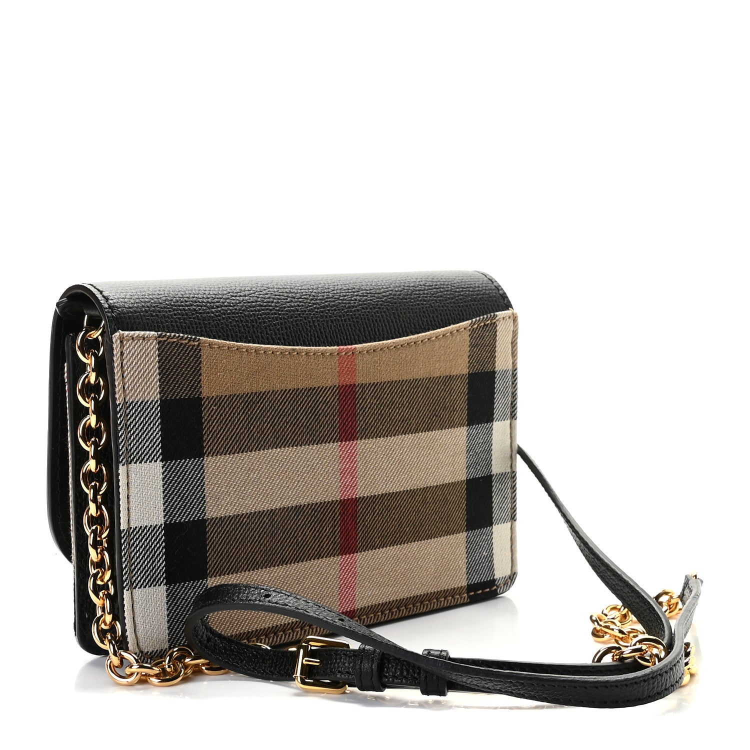 Burberry Derby Calfskin House Check Wallet On Chain Black 3 of 8