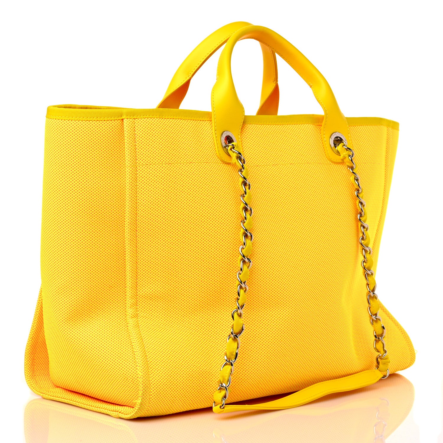 Chanel Mixed Fibers Calfskin Deauville Medium Tote Yellow Orange 4 of 17
