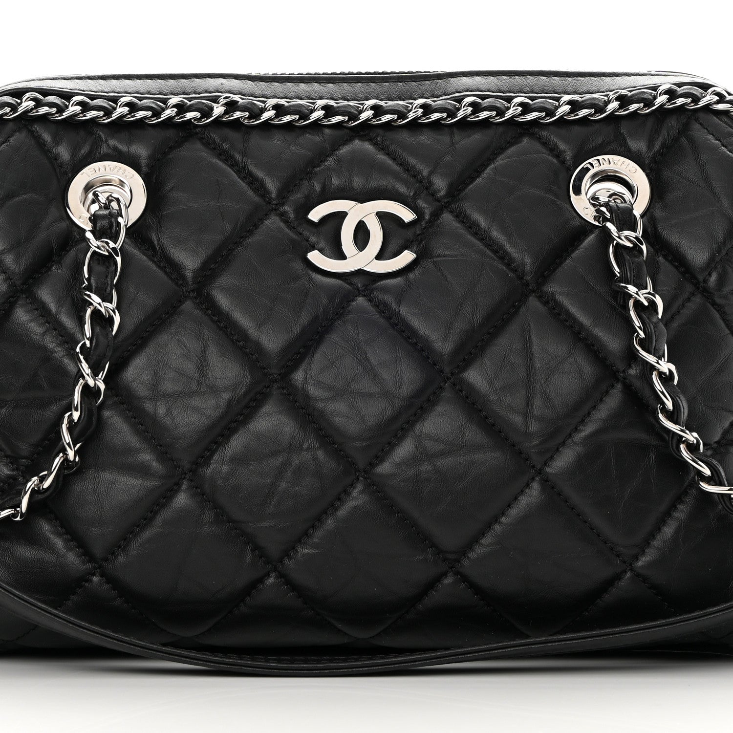 Chanel Crumpled Calfskin Quilted Chain All Over Shoulder Bag Black 8 of 10