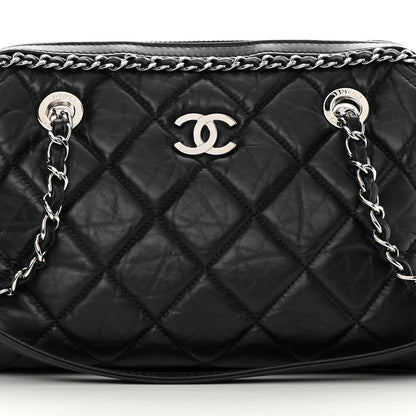 Chanel Crumpled Calfskin Quilted Chain All Over Shoulder Bag Black 8 of 10
