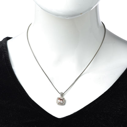 David Yurman Sterling Silver Diamond Morganite 7mm Petite Albion Pendant Necklace 2 of 6