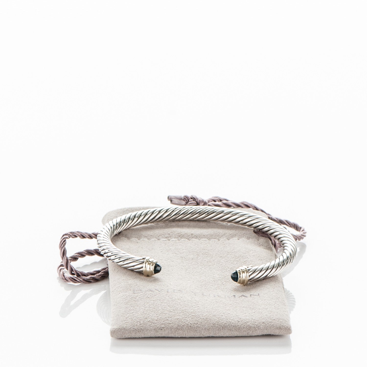 David Yurman Sterling Silver 14K Yellow Gold Blue Topaz 5mm Cable Classics Petite Color Bracelet 5 of 5