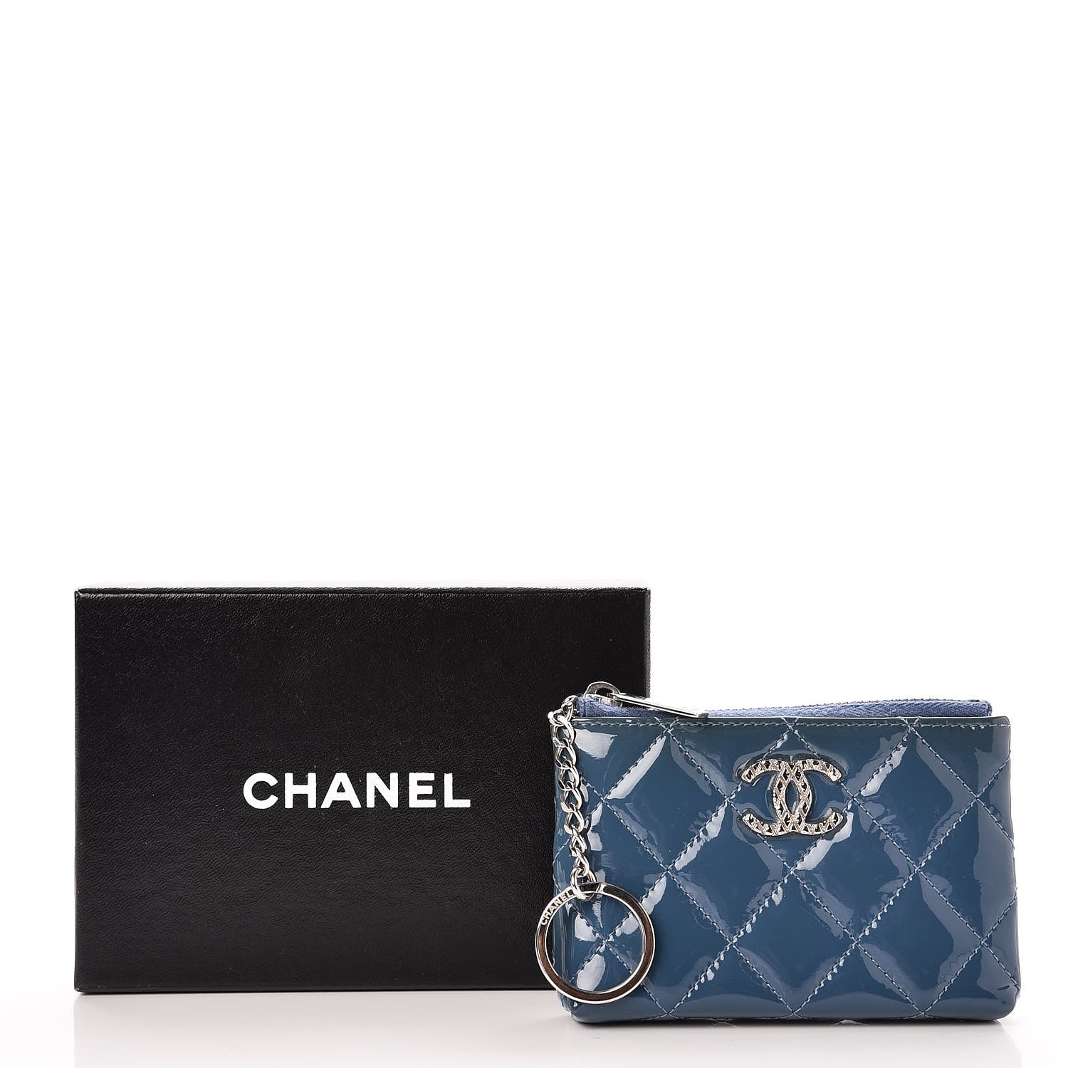 Chanel Patent Quilted Brilliant Key Holder Case Royal Blue 10 of 10