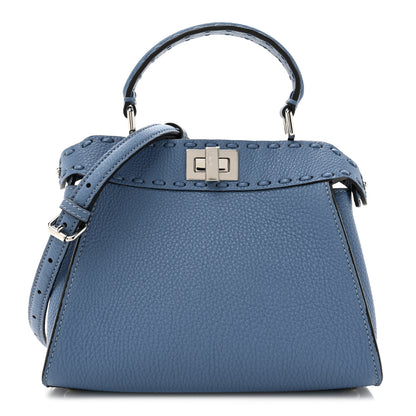Fendi Cuoio Romano Selleria Macro Stitchings Mini Peekaboo Iconic Satchel Placca Argento Blue 1 of 9