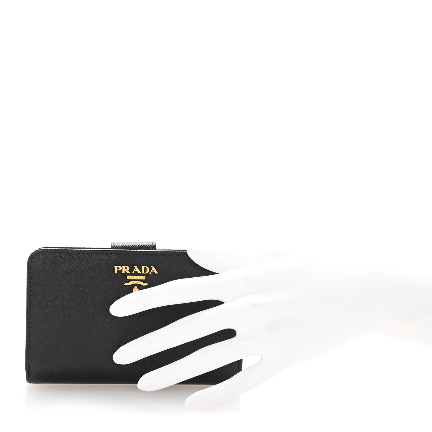 Prada Saffiano Metal Compact Wallet Black 2 of 7