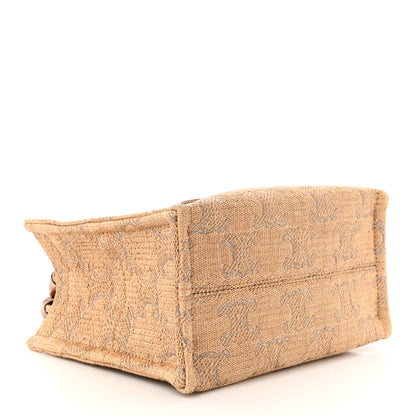 Celine Raffia Effect Calfskin Triomphe Jacquard Small Cabas Thais Natural Black 4 of 9