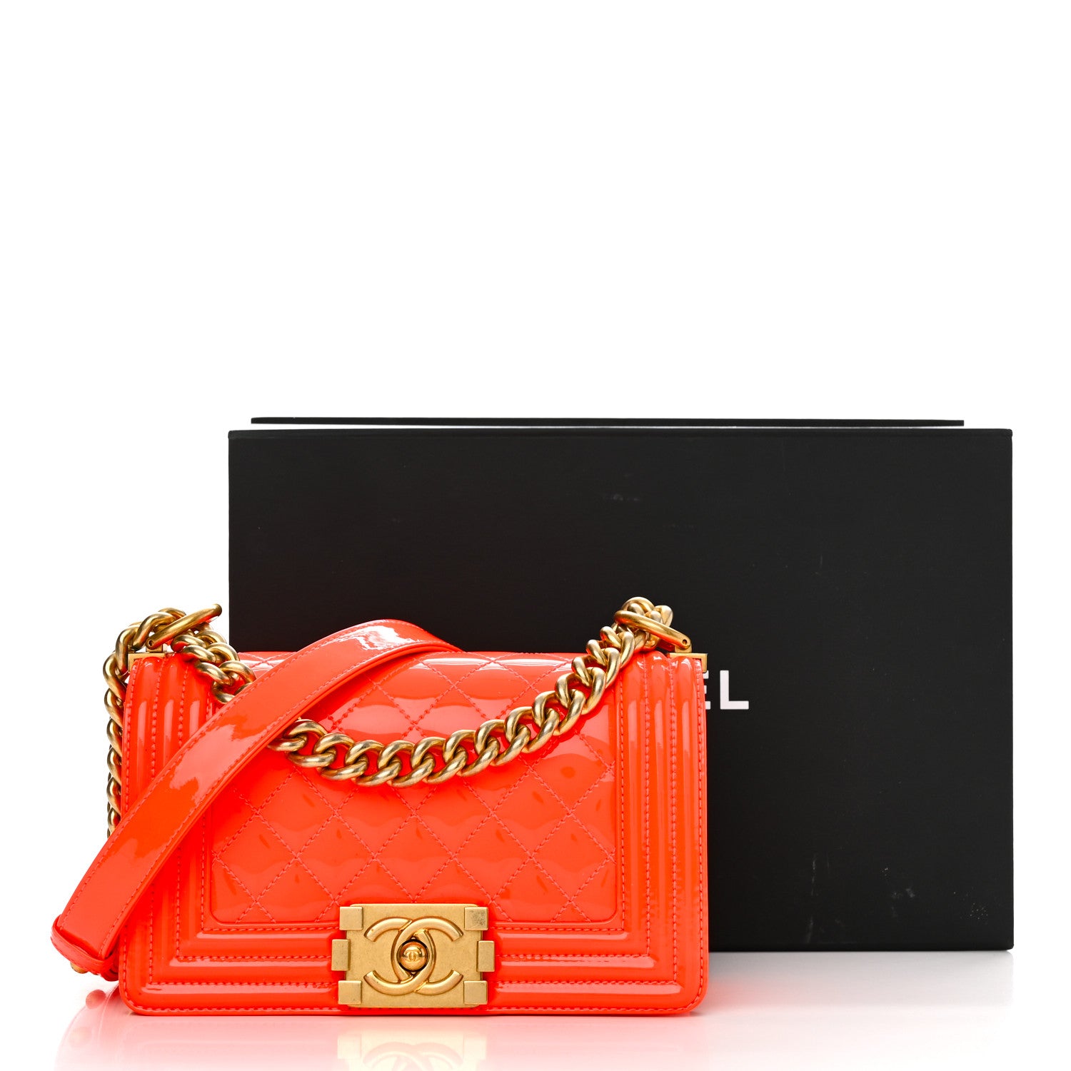 Chanel Patent Calfskin Quilted Small Boy Flap Orange 11 of 11