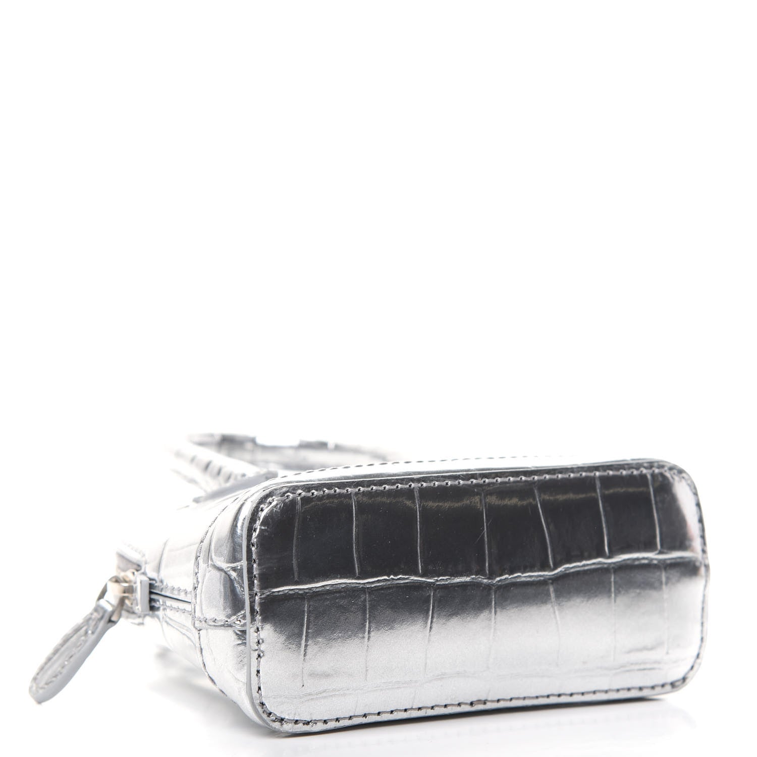 Balenciaga Metallic Calfskin Logo Crocodile Embossed Mini Ville Top Handle Bag Silver Black 4 of 6
