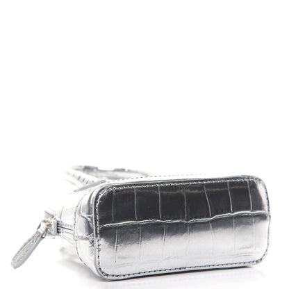 Balenciaga Metallic Calfskin Logo Crocodile Embossed Mini Ville Top Handle Bag Silver Black 4 of 6