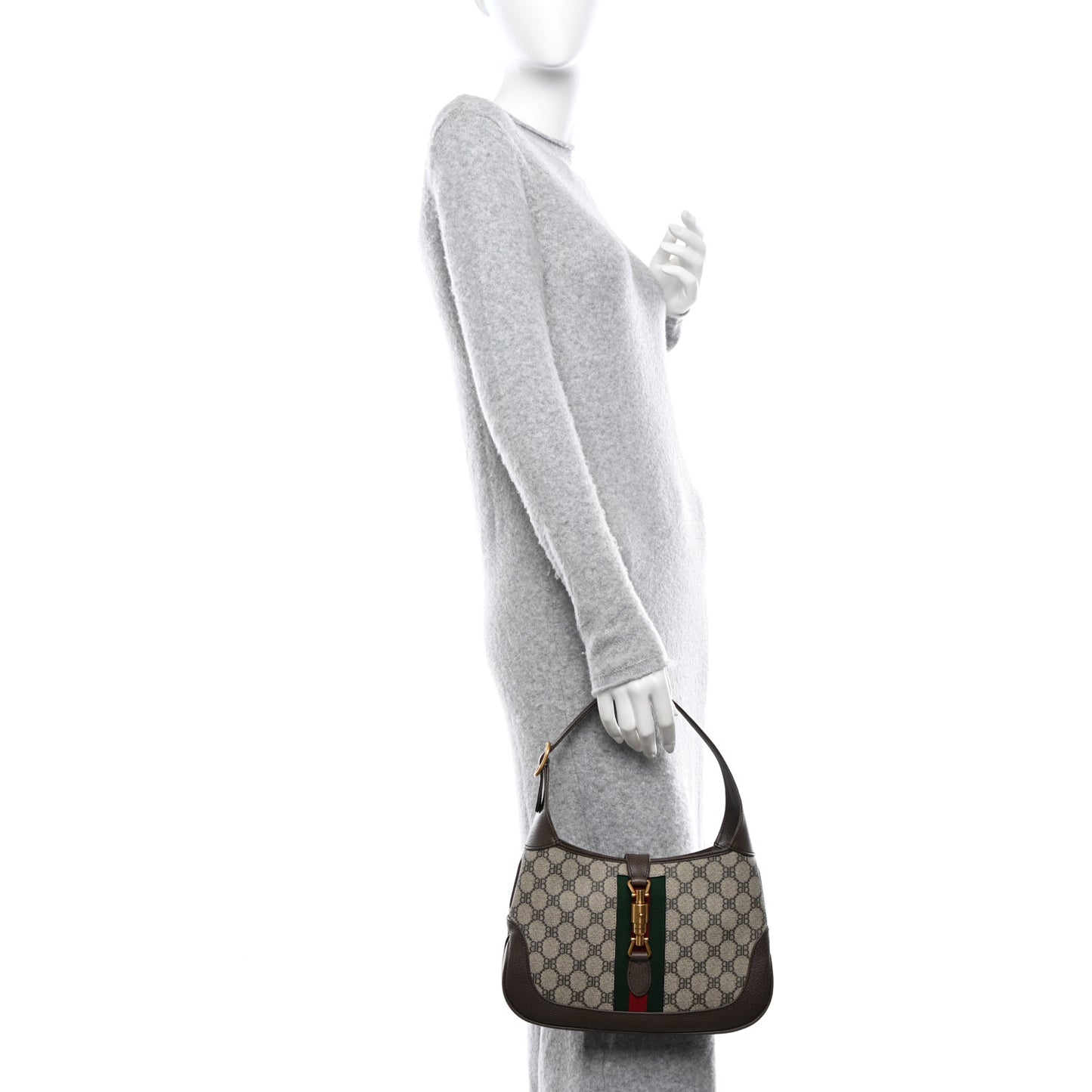 X BALENCIAGA BB Supreme Monogram Calfskin Web Small Jackie 1961 Hobo Beige Ebony