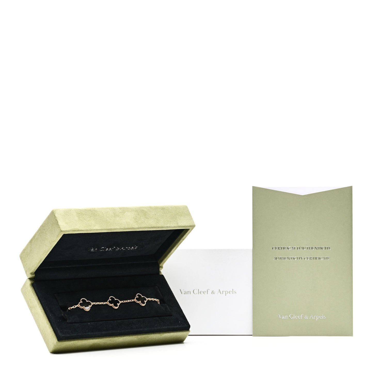 18K Yellow Gold Black Onyx 5 Motifs Vintage Alhambra Bracelet