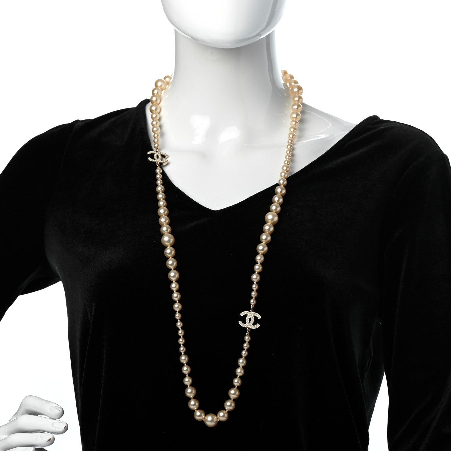Chanel Graduated Pearl CC Long Necklace Gold 2 of 5