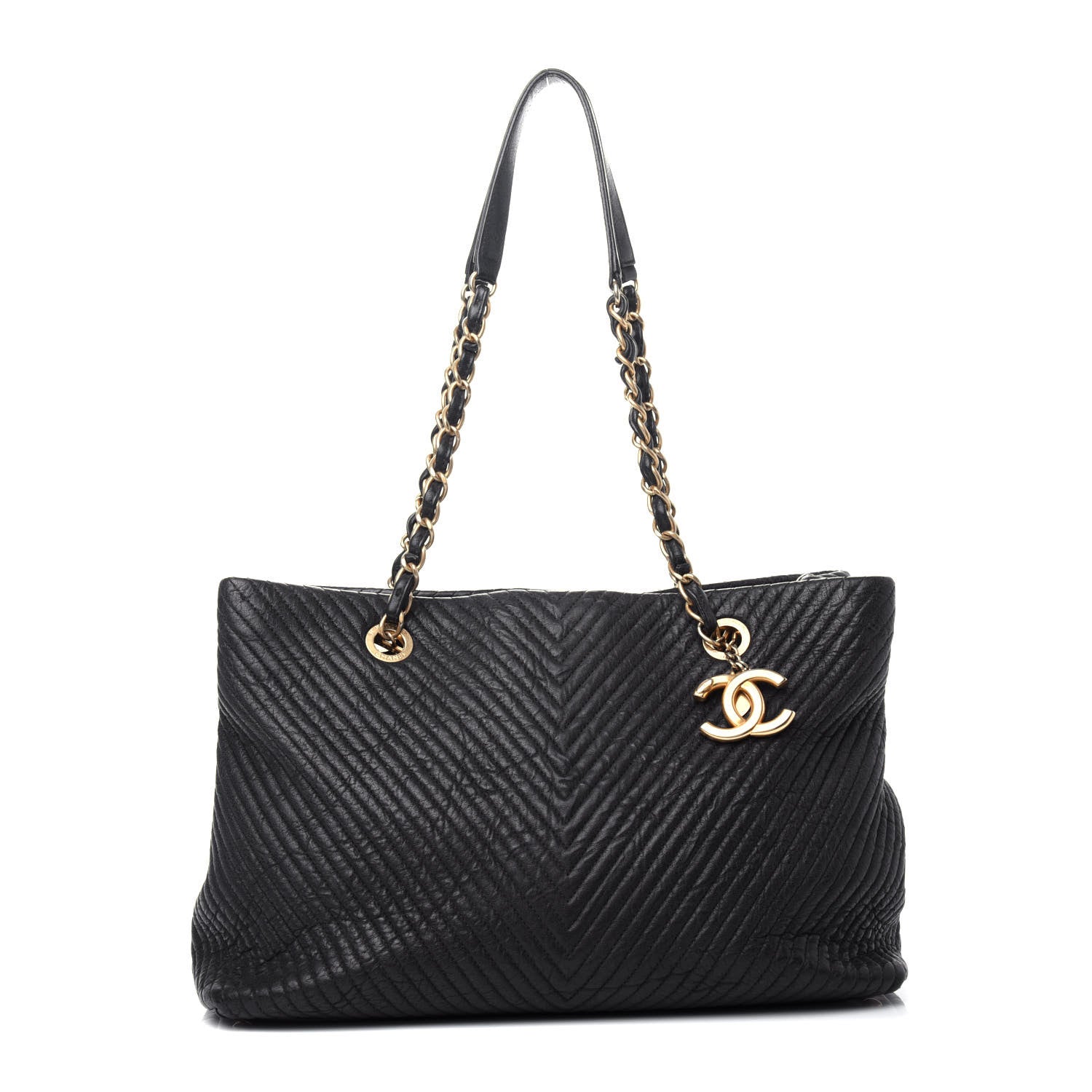 Chanel Wrinkled Lambskin Chevron Quilted Surpique Tote Black 1 of 10