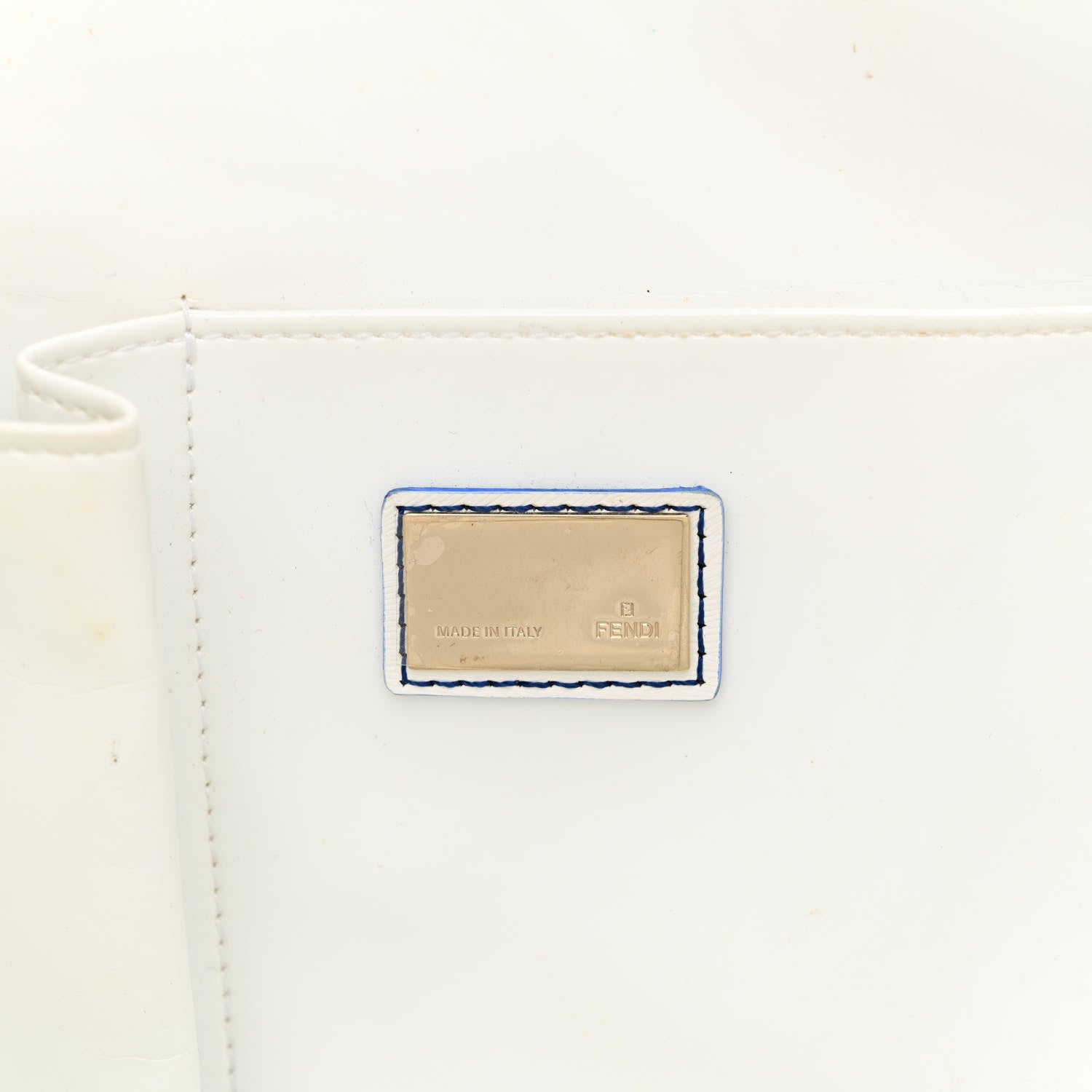 Fendi Calfskin Canvas Basket Sea Medium Tote White Blue 6 of 26