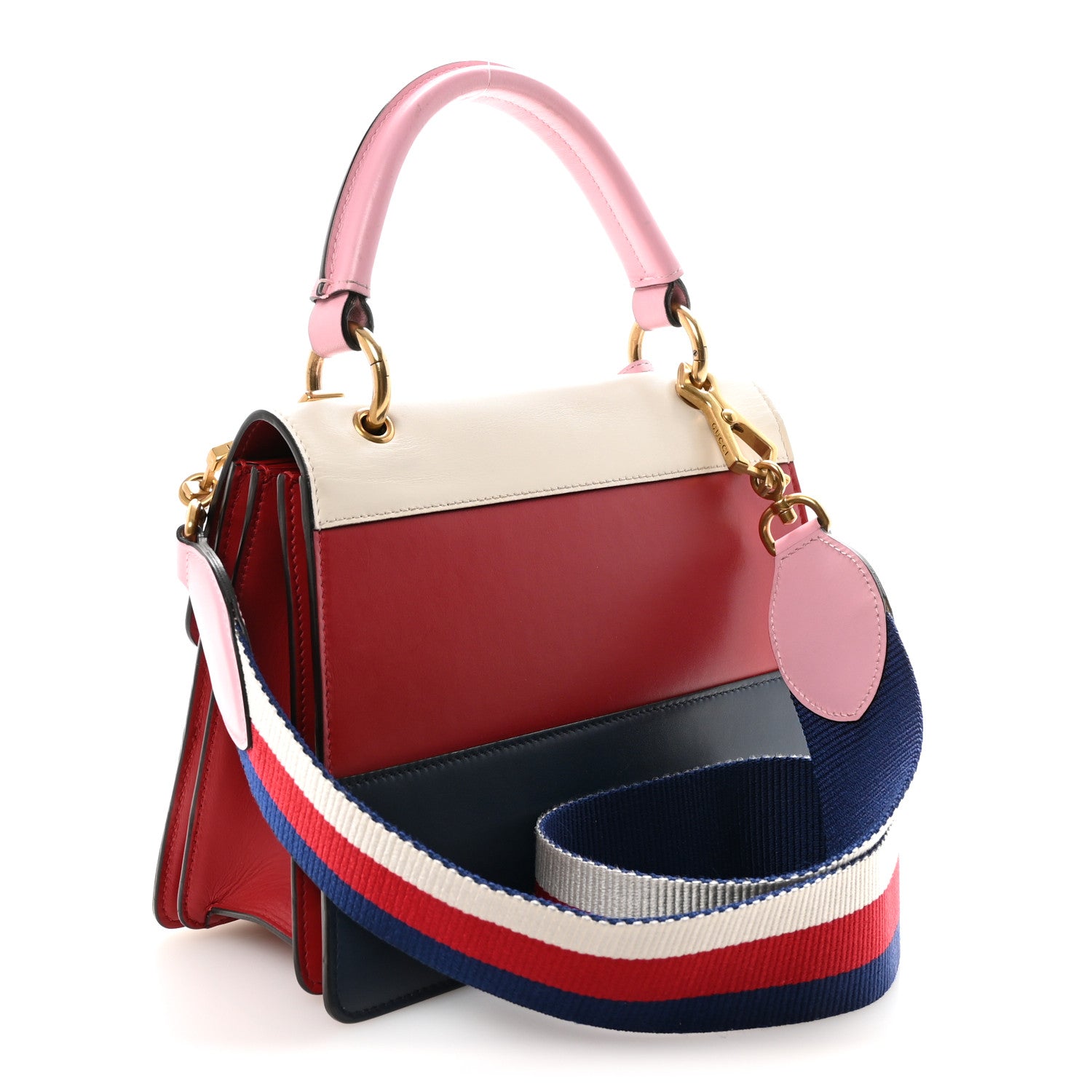 Gucci Calfskin Sylvie Web Small Queen Margaret Top Handle Bag Blue Agata Hibiscus Red Mystic White Sugar Pink 4 of 11