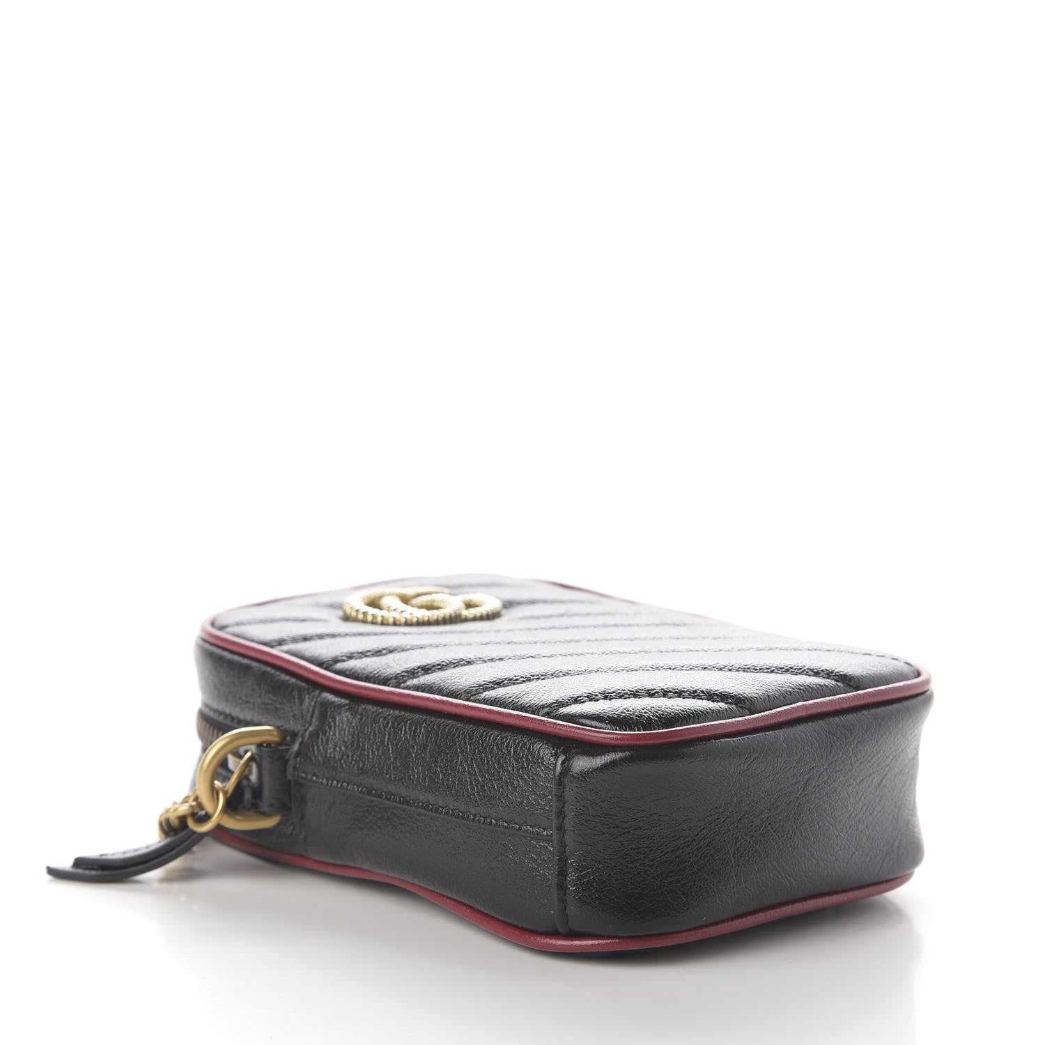 Gucci Vintage Effect Calfskin Matelasse Diagonal Mini Torchon GG Marmont Crossbody Bag Black Romantic Cherry 4 of 9