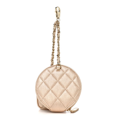 Chanel Metallic Lambskin Quilted Round Clip On Coin Purse Airpods Case Gold 3 of 9