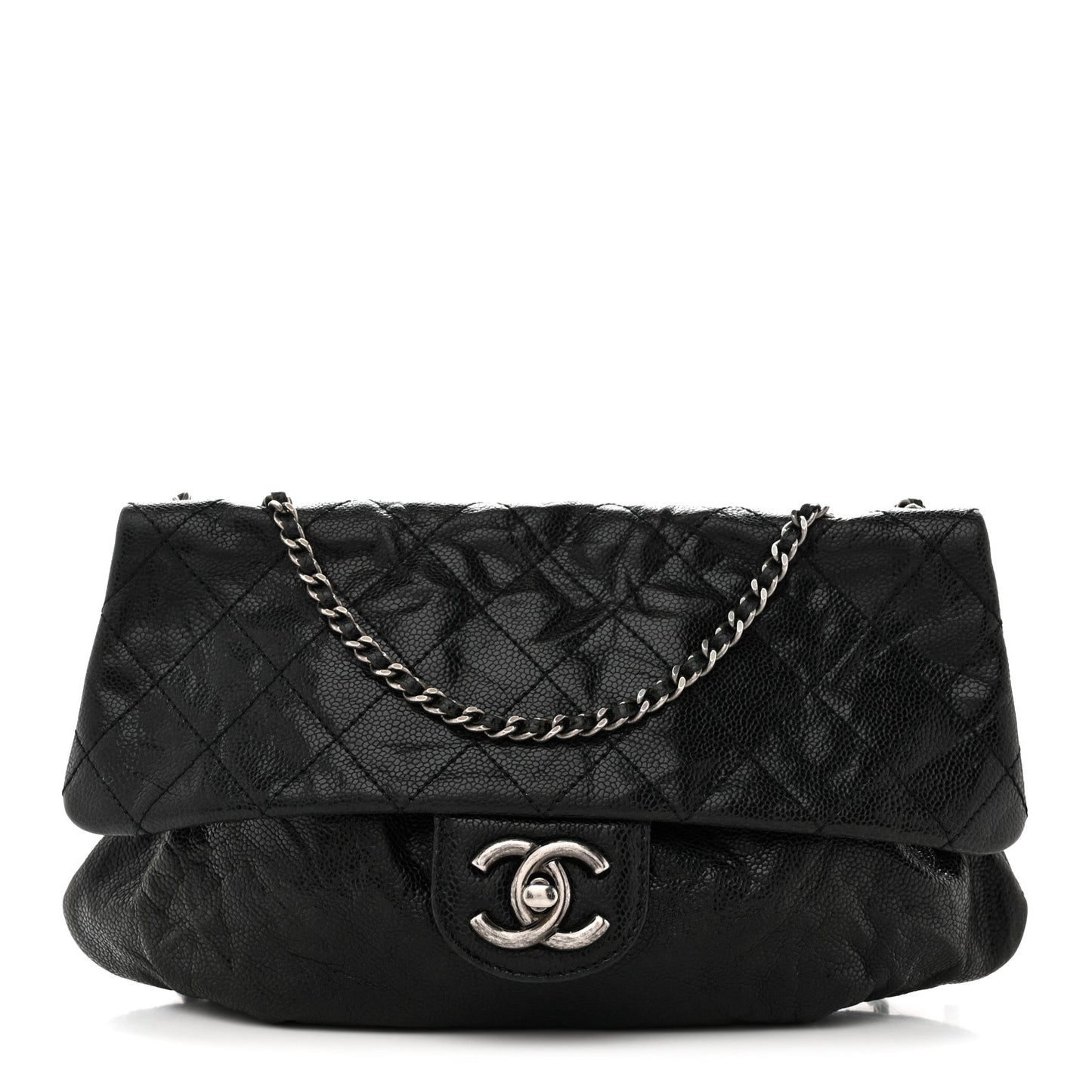 Caviar Quilted Medium Elastic Flap Black