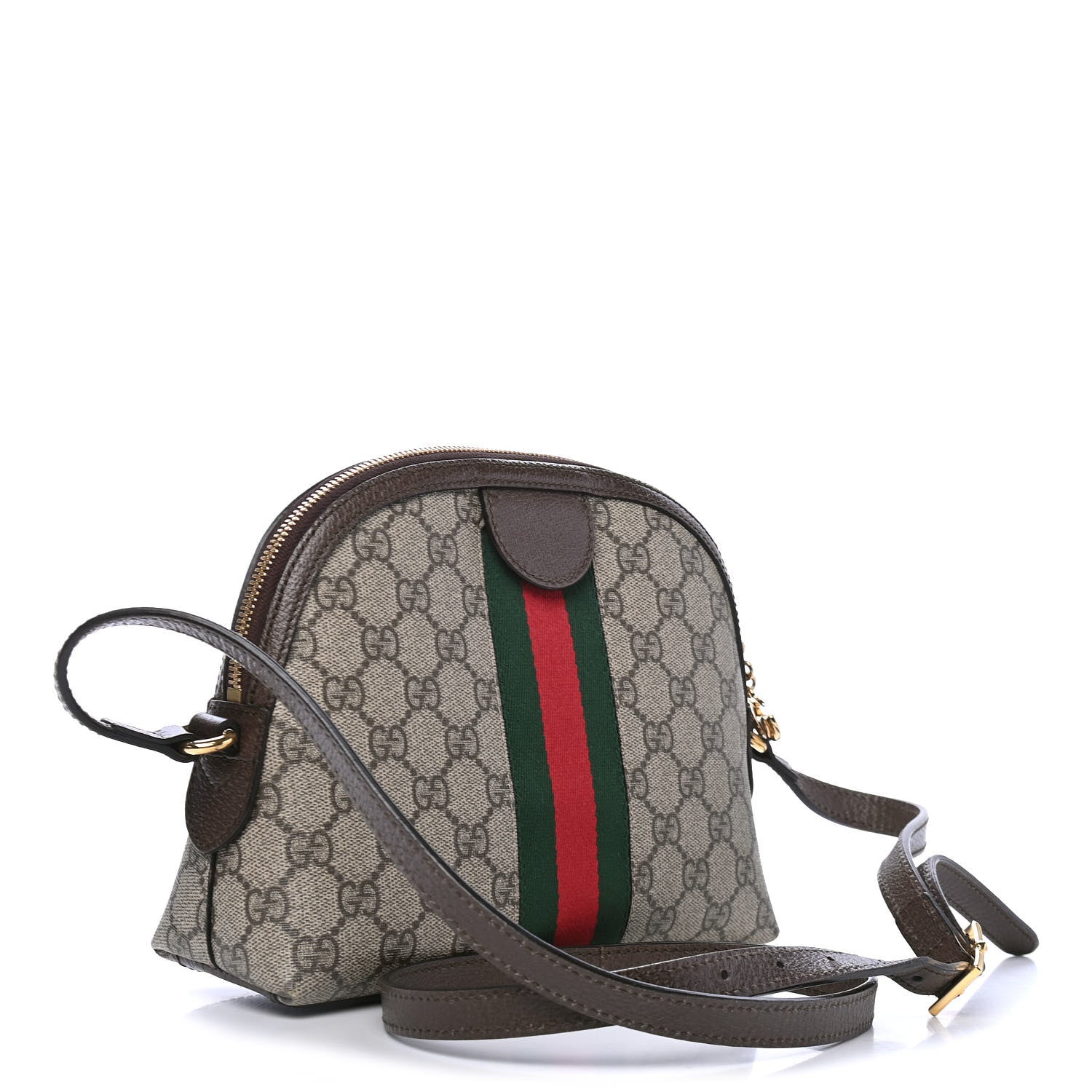 Gucci GG Supreme Monogram Textured Dollar Calfskin Web Small Ophidia Dome Shoulder Bag Beige Ebony New Acero 2 of 4
