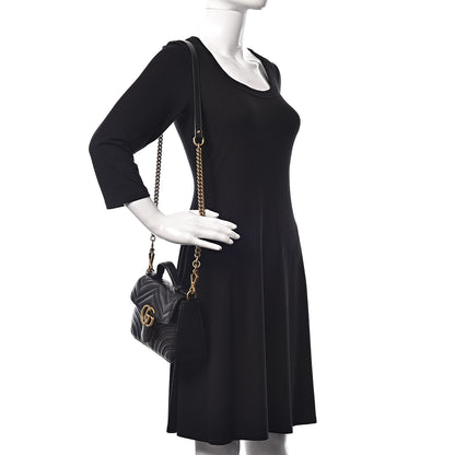 Gucci Calfskin Matelasse Mini GG Marmont Top Handle Shoulder Bag Black 2 of 10