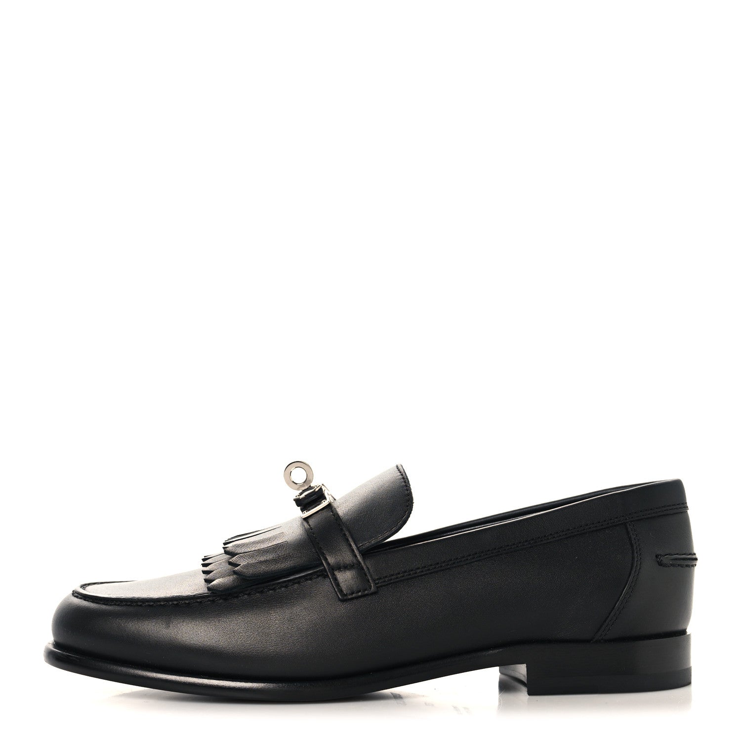 Hermes Fringed Calfskin Womens Destin Loafer 37 Black 1 of 8