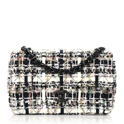 Chanel Tweed Quilted Mini Rectangular Flap White Black Multicolor 1 of 9