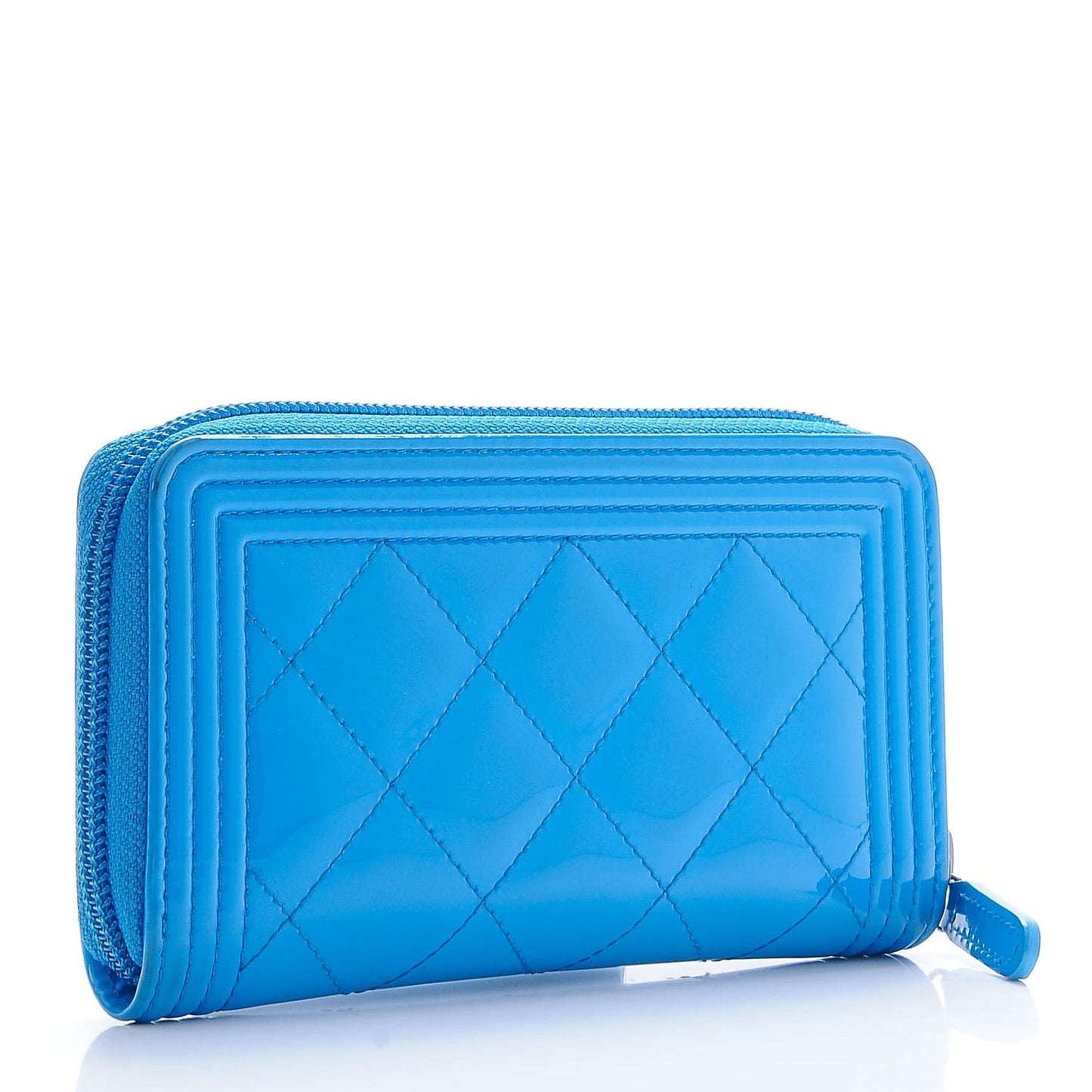 Patent Quilted Small Boy Zip Around Wallet Blue