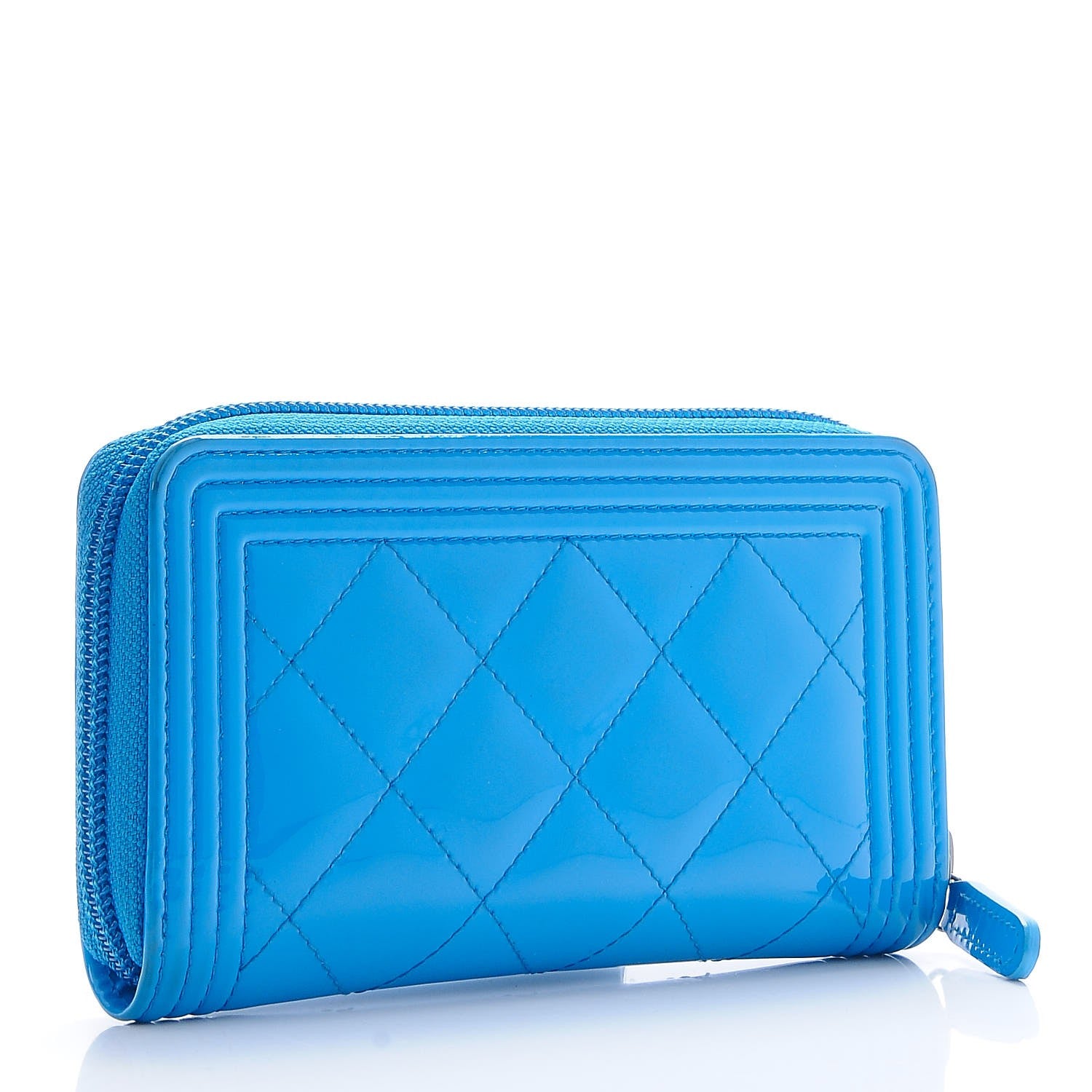 Chanel Patent Quilted Small Boy Zip Around Wallet Blue 3 of 9