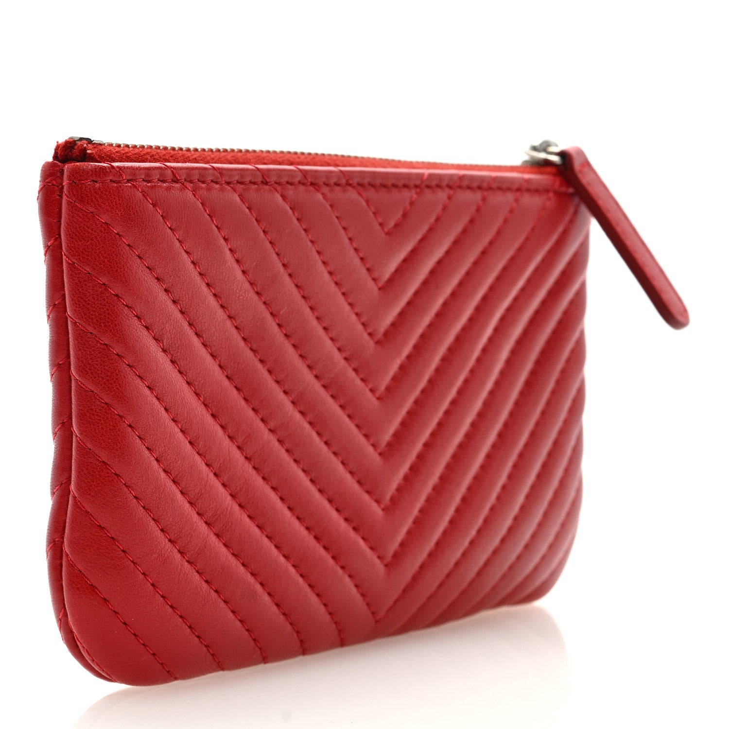 Chanel Lambskin Chevron Quilted Small Cosmetic Case Red 3 of 7