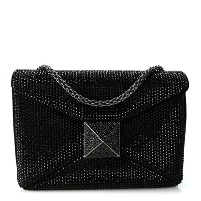 Valentino Garavani Crystal Suede Embellished Small One Stud Clutch With Chain Black 1 of 10