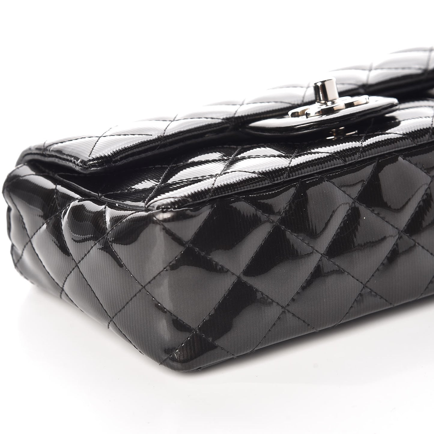 Striated Patent Calfskin Quilted Mini Rectangular Flap Dark Grey