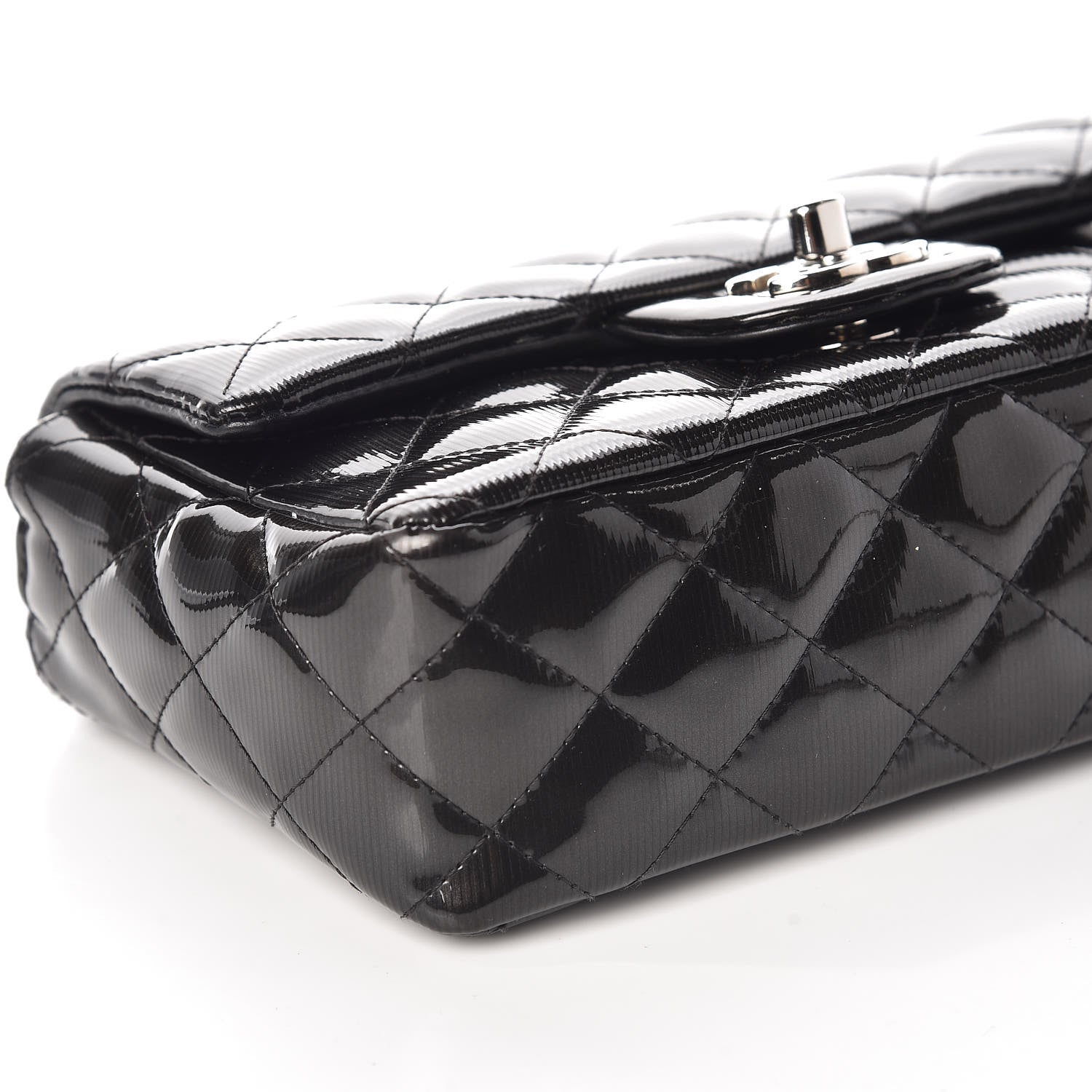 Chanel Striated Patent Calfskin Quilted Mini Rectangular Flap Dark Grey 5 of 15