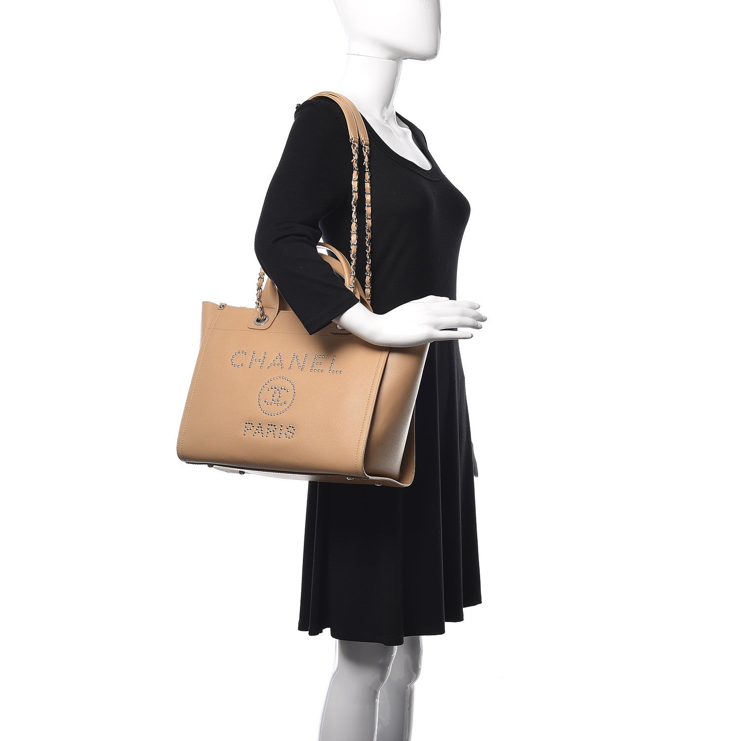 Chanel Caviar Small Studded Deauville Tote Beige 2 of 10