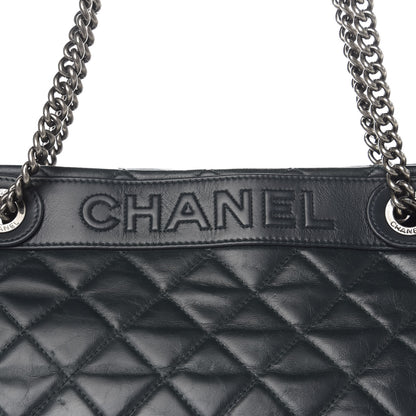 Chanel Glazed Calfskin Quilted Shopping Tote Dark Blue 11 of 11