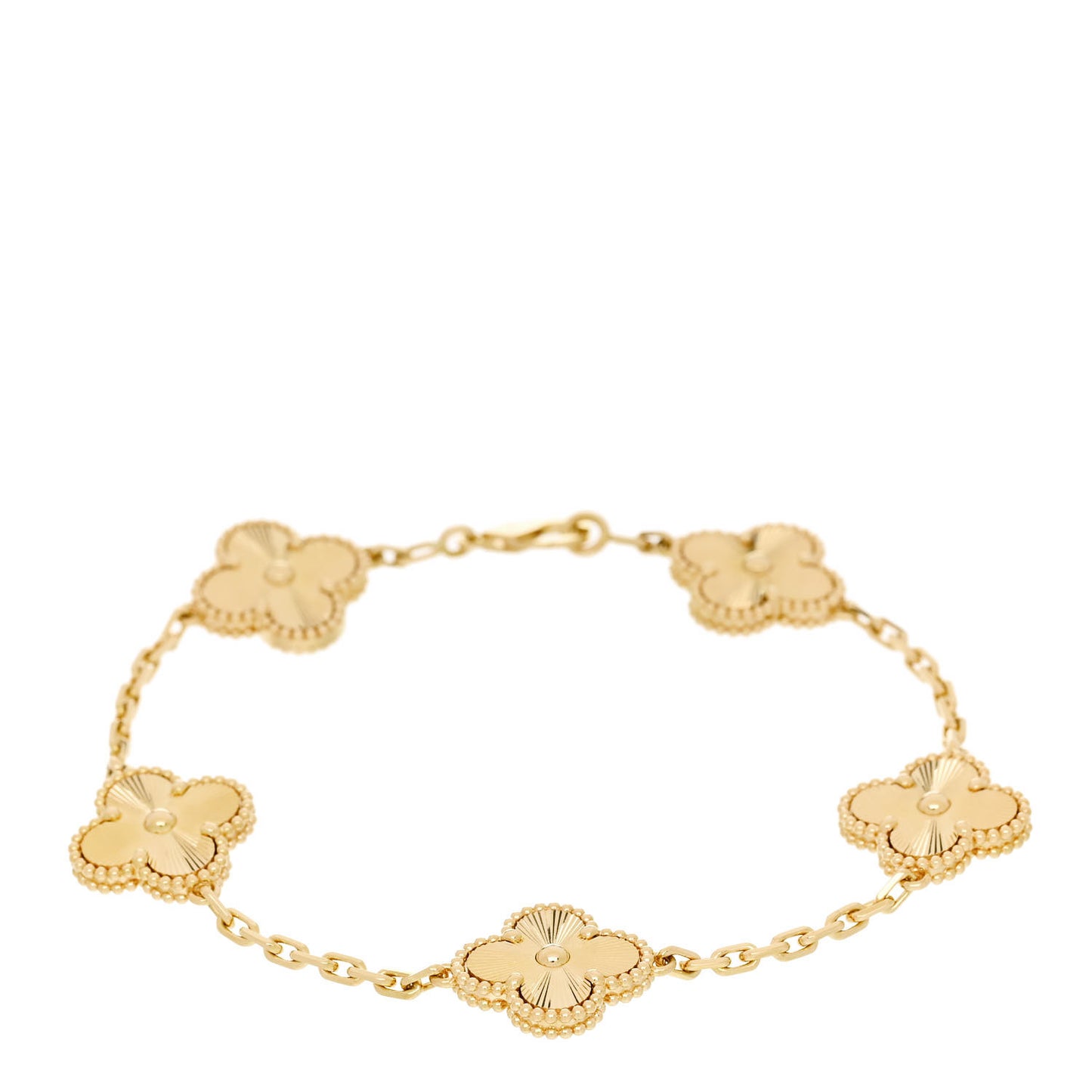 18K Yellow Gold 5 Motifs Guilloche Vintage Alhambra Bracelet