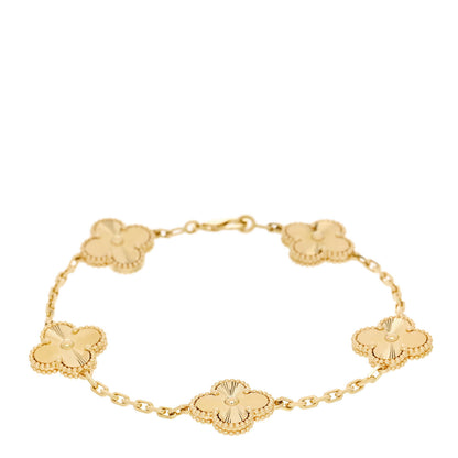 Van Cleef & Arpels 18K Yellow Gold 5 Motifs Guilloche Vintage Alhambra Bracelet 1 of 5